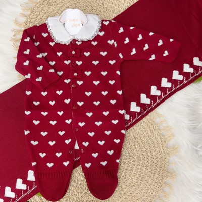   Saída de maternidade Lorena  Coração macacão- Vermelha